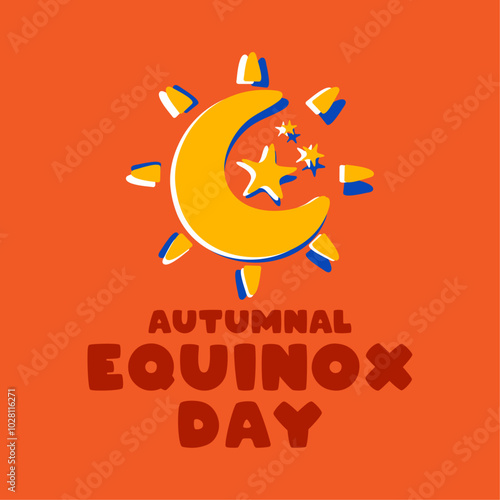 Autumnal Equinox Day. Hand drawn sun and moon icon. Day and night. Abstract. Flat design vector.