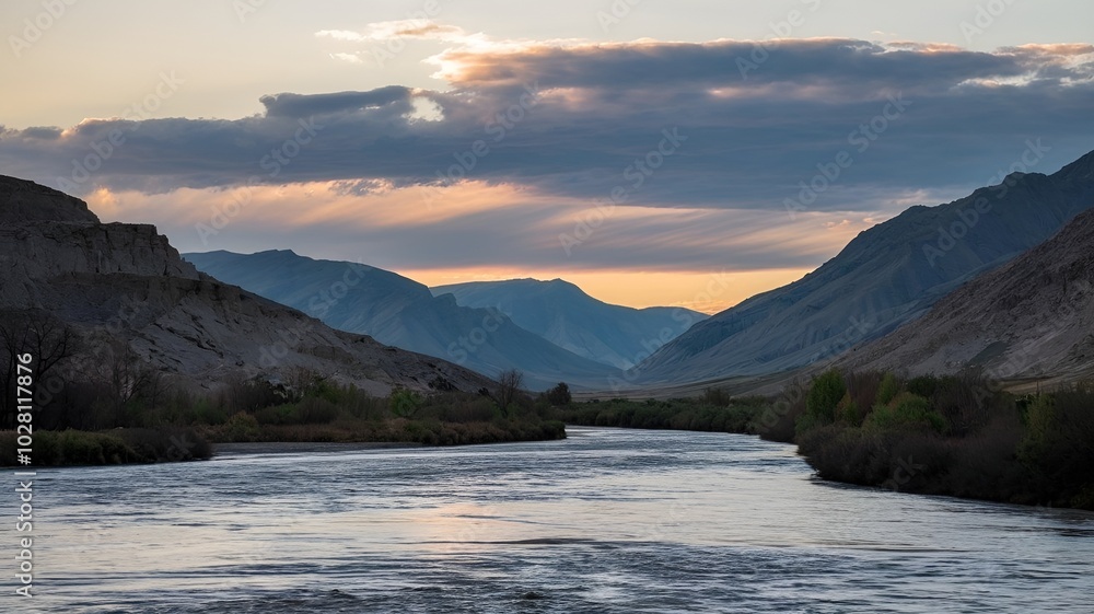 Beautiful nature scene,lake,river,mountains Beautiful nature scene,lake,river,mountains
