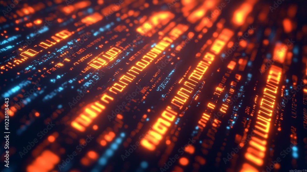 Digital binary code background with glowing numbers and data streams floating in the air, symbolizing advanced technology and information exchange. High-tech digital concept. Digital binary code background with glowing numbers and data streams floating in the air, symbolizing advanced technology and information exchange. High-tech digital concept.