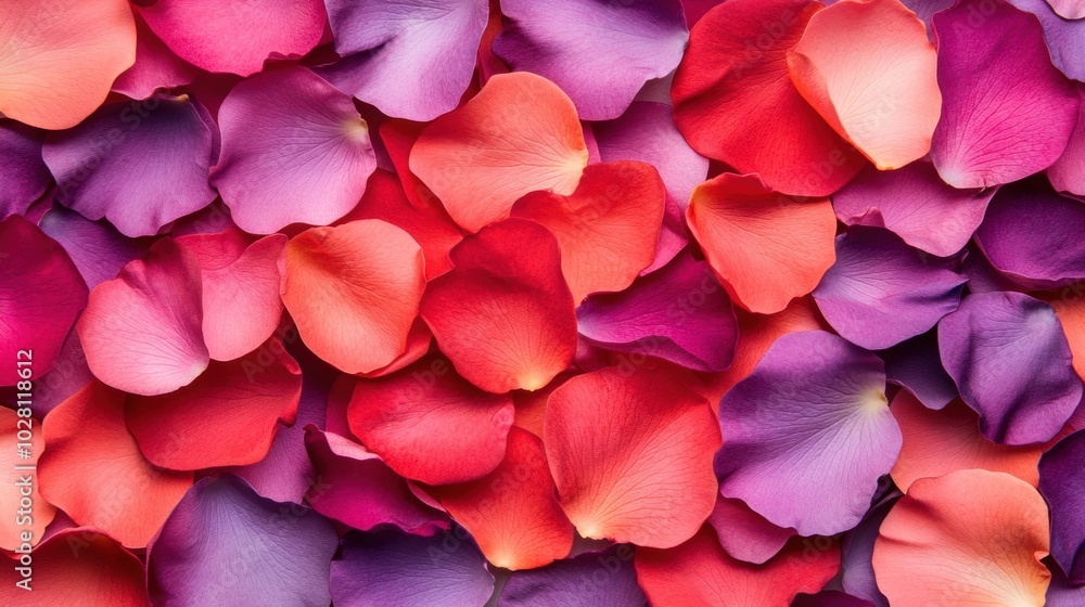A beautiful arrangement of bright red and purple rose petals showcases their rich colors and delicate textures, ideal for special occasions A beautiful arrangement of bright red and purple rose petals showcases their rich colors and delicate textures, ideal for special occasions