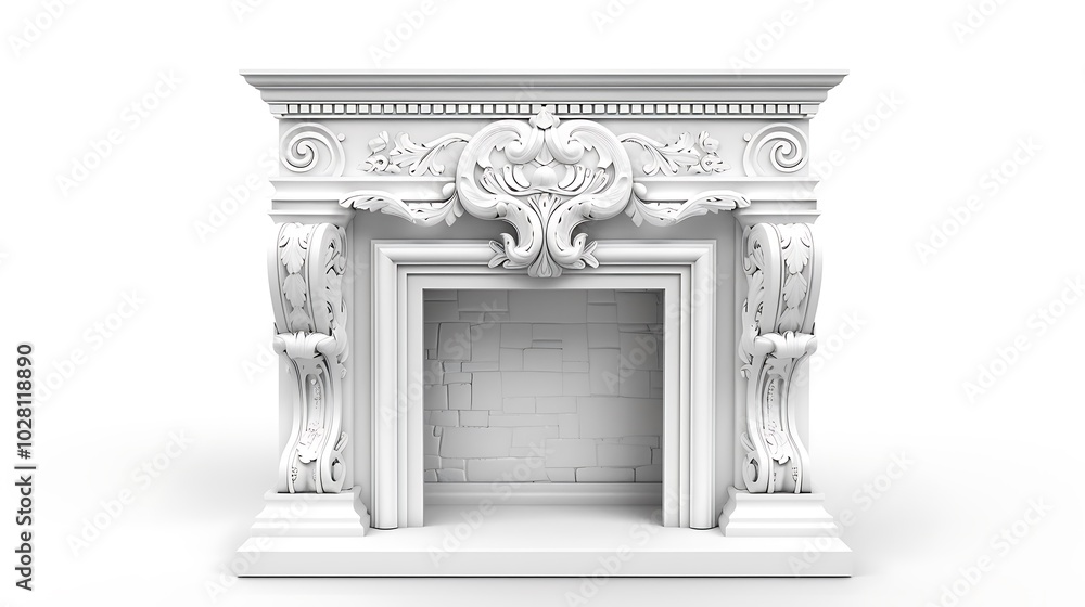 Fototapeta premium White classic fireplace isolated on white background