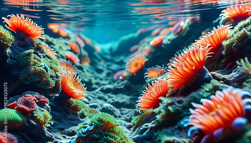 Underwater beauty of sea anemones in coral reefs Underwater beauty of sea anemones in coral reefs