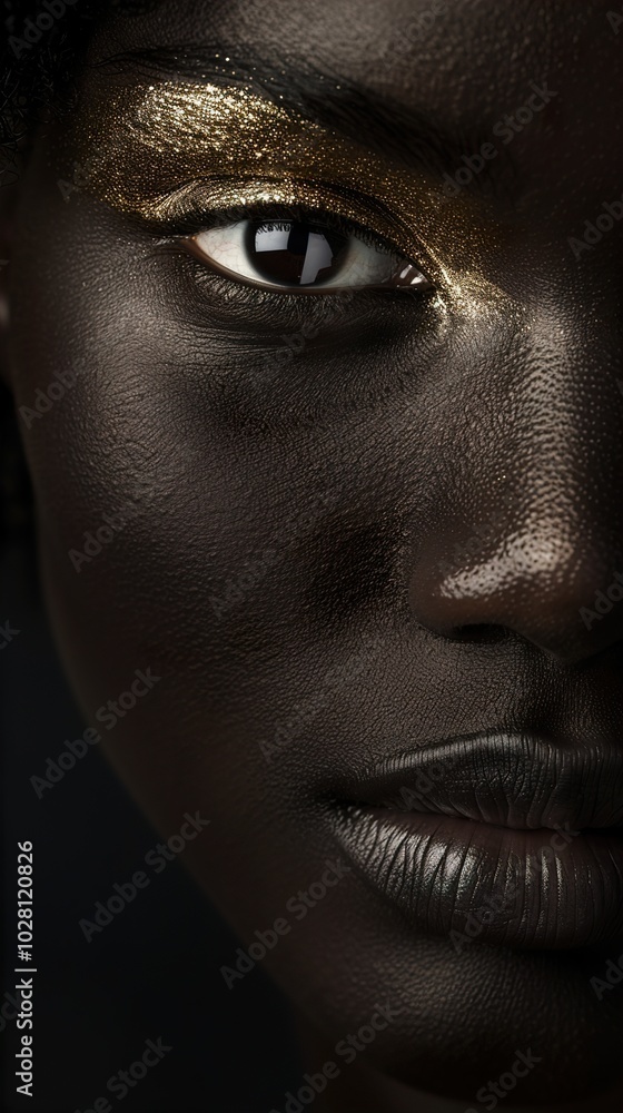 Close Up Portrait of Woman with Gold Glitter Makeup Close Up Portrait of Woman with Gold Glitter Makeup