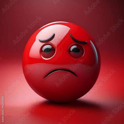 A red 3D rendered emoticon with a frowning expression. It symbolizes anger, frustration, disappointment, and negativity. This image is perfect for illustrating emotional states and reactions.