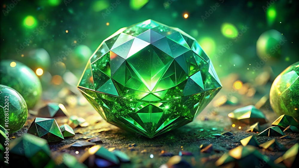 Abstract Green Crystal Background with Emerald Gem Macro in 3D Render - Panoramic Polygonal Wallpaper for Generative AI Art Abstract Green Crystal Background with Emerald Gem Macro in 3D Render - Panoramic Polygonal Wallpaper for Generative AI Art