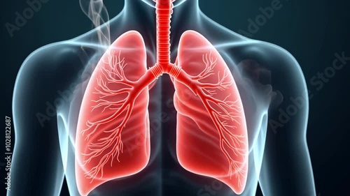 Smoker lungs concept. Breathe organ after cigarette. Inside human body. Nicotine addiction risk. Bad dangerous habit. No stop smoking. Unhealthy bronchi 3d. Carcinoma infection