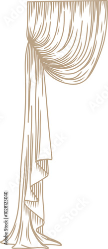 Hand Drawn Curtains Windows Sketch, Fabric Sketch Illustration.