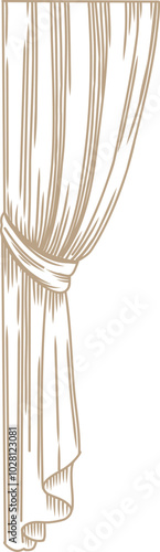 Hand Drawn Curtains Windows Sketch, Fabric Sketch Illustration.