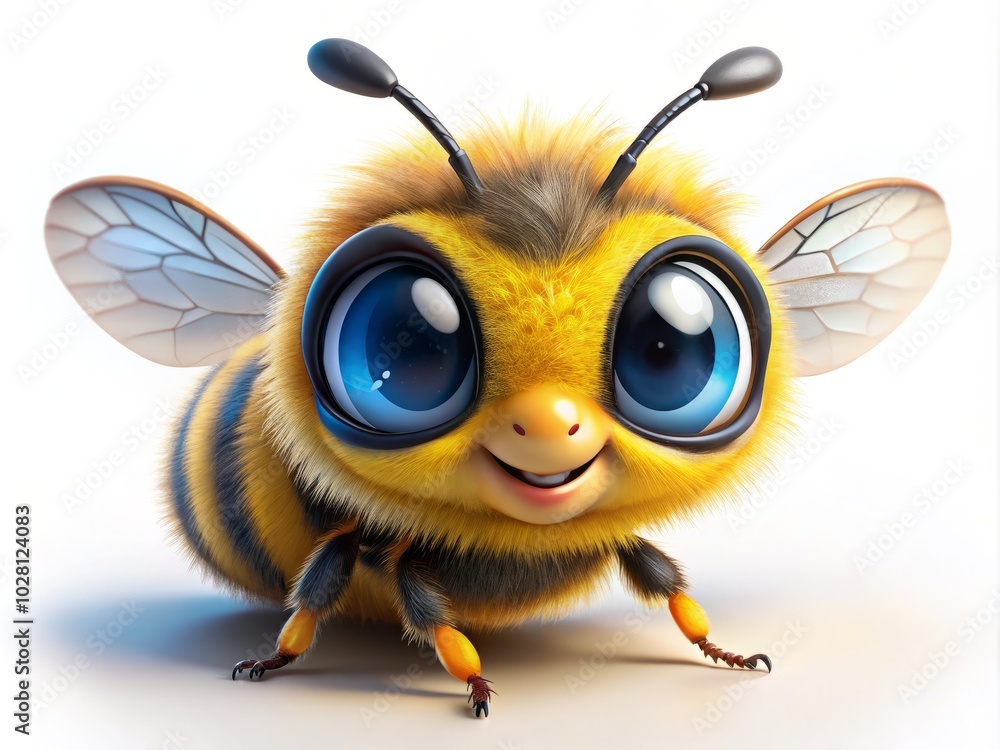 Adorable Cartoon Bee with Big Eyes on White Background - Cute Insect Character for Kids' Illustration, Educational Content, and Nature Themes Adorable Cartoon Bee with Big Eyes on White Background - Cute Insect Character for Kids' Illustration, Educational Content, and Nature Themes