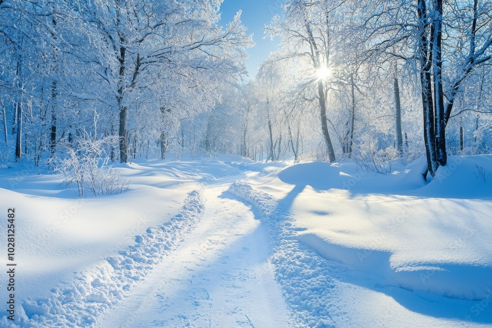 Fototapeta premium Winter season background with With Snow and Pine Trees