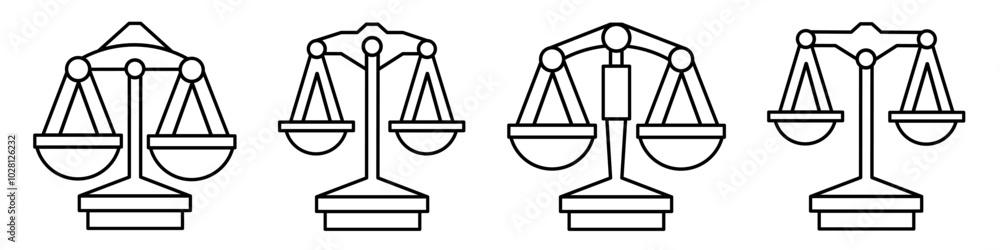 Scales of justice icon. Scales of justice thin line icon collection. Stock vector. Scales of justice icon. Scales of justice thin line icon collection. Stock vector.