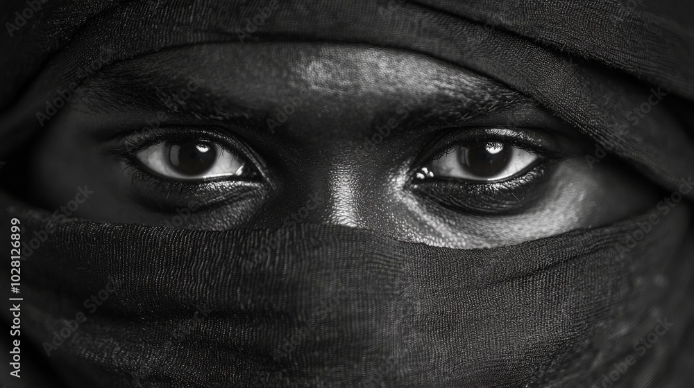 Scary and creepy male eyes, face covered by mask or scarf Scary and creepy male eyes, face covered by mask or scarf