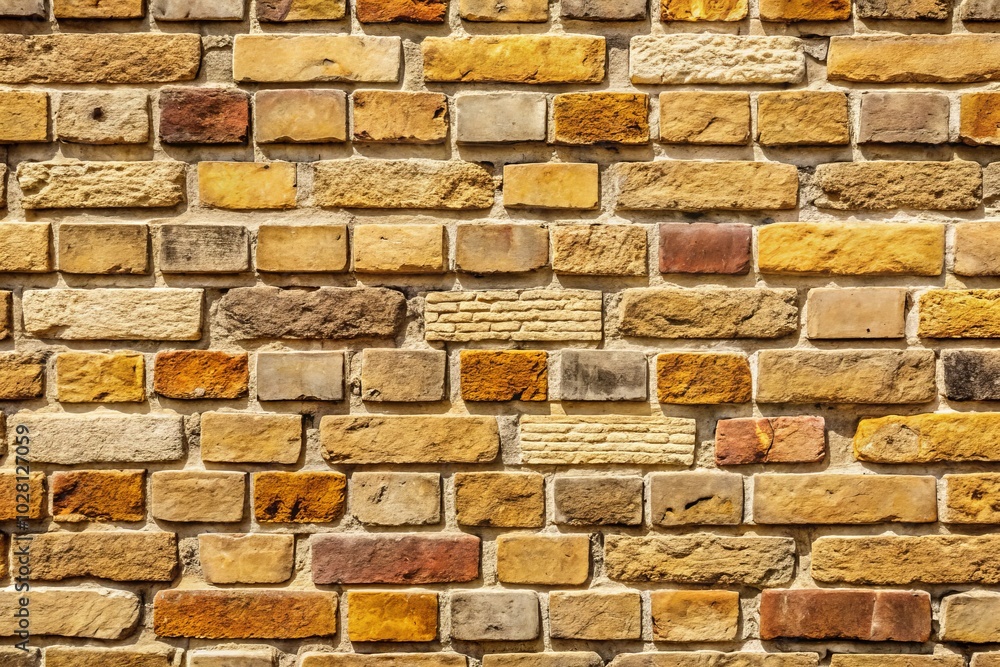 Fototapeta premium Ancient Cream Beige Brown Brick Wall Texture in Natural Light for Documentary Photography