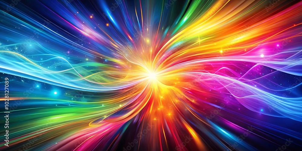 A radiant burst of color, with vibrant lines converging towards a luminous center, surrounded by swirling, ethereal waves, creating a mesmerizing display of light and motion. A radiant burst of color, with vibrant lines converging towards a luminous center, surrounded by swirling, ethereal waves, creating a mesmerizing display of light and motion.