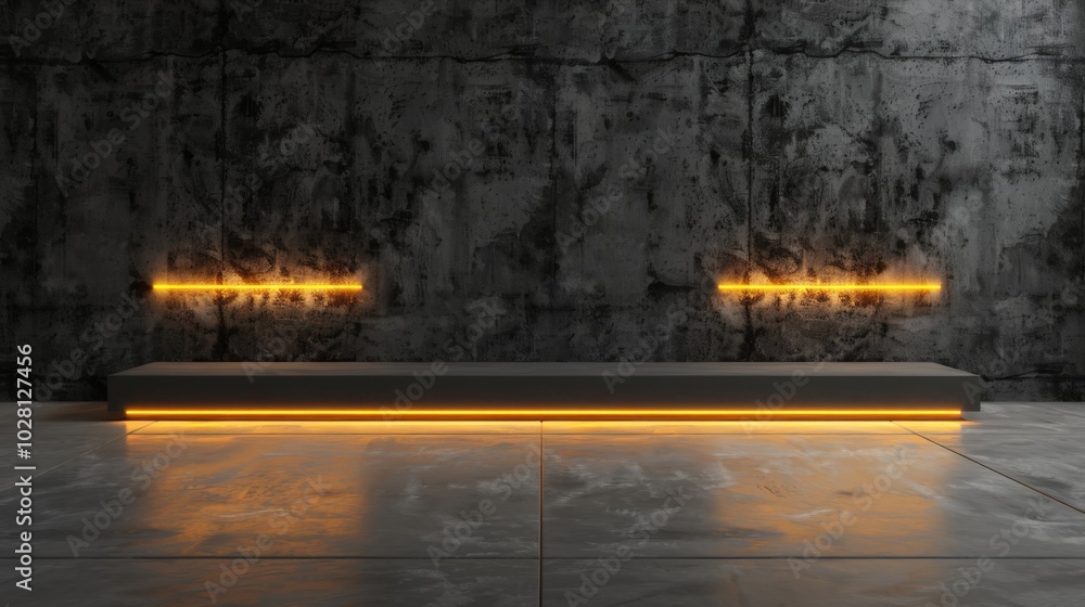 Fototapeta premium Wallpaper Empty concrete room with illuminated platform shining light background wallpaper