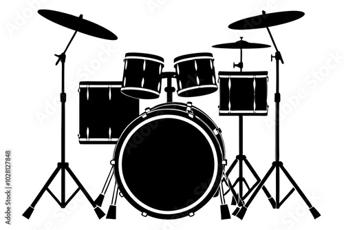 Drum Kit Silhouette | vector silhouette illustration on white background