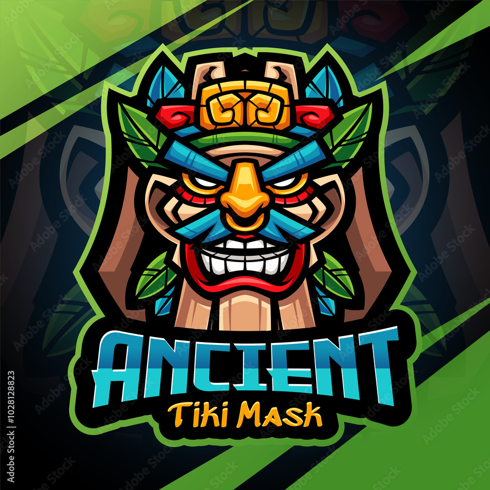 Tiki mask esport mascot logo design Tiki mask esport mascot logo design