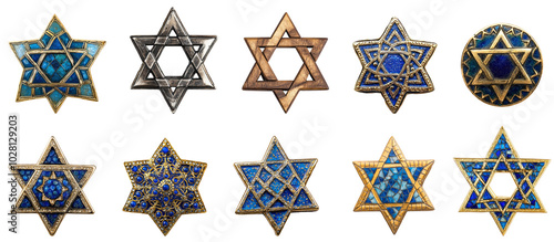 Collection of Wooden Judaism religious symbol star of david isolate on transparent background photo