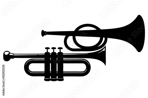 Horns and Trumpet Silhouette | vector silhouette illustration on white background