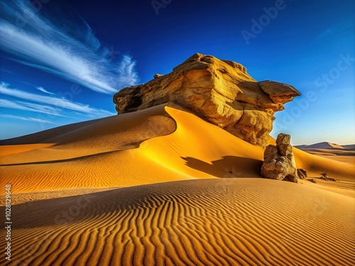 Beautiful Elephant Shaped Rock Formation in Sahara Dunes of Dhar Tichitt, Mauritania - Minimalist Photography photo