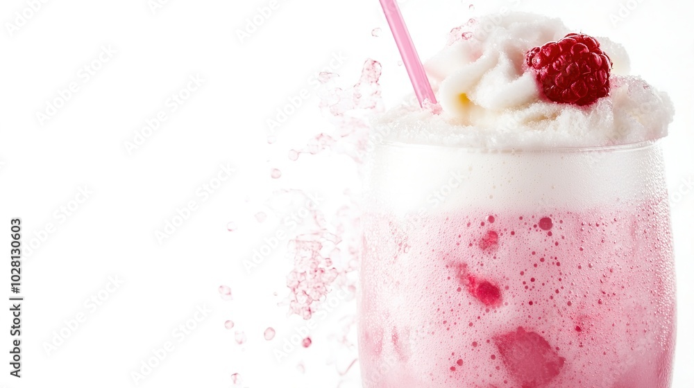 Elegant Foam Cocktail in Pink and White, Stone Accents, Serene Drink on White Background Elegant Foam Cocktail in Pink and White, Stone Accents, Serene Drink on White Background