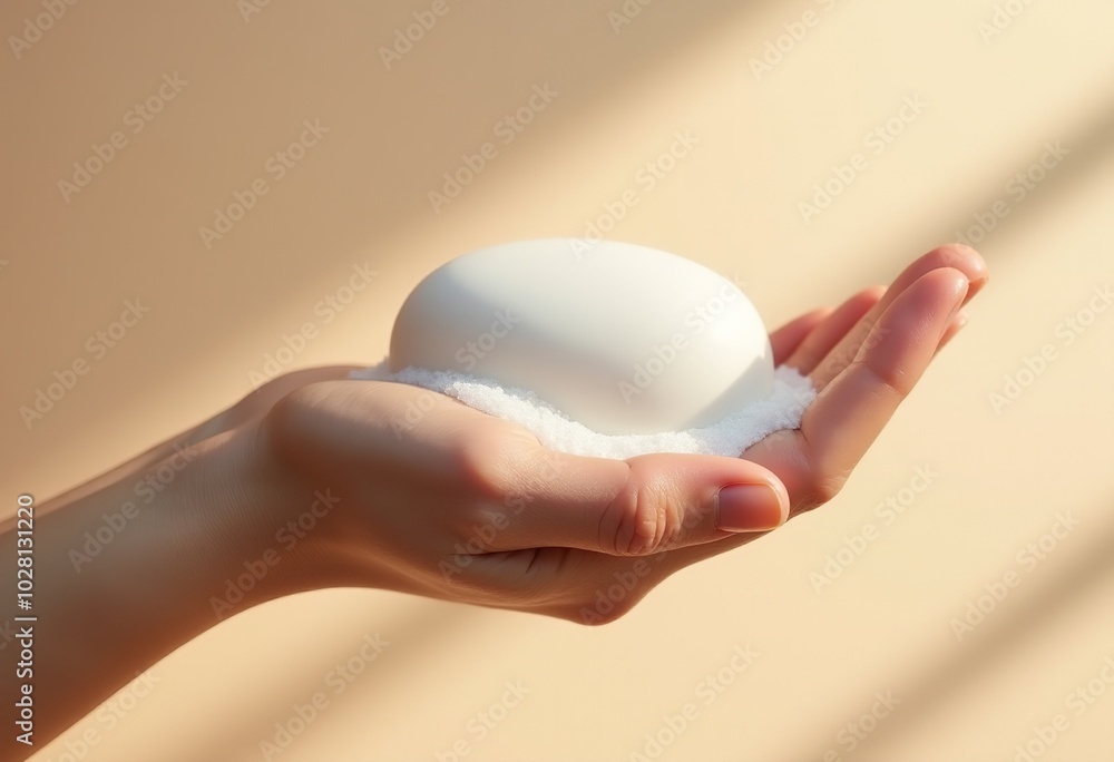 Elegant Close-Up of a Hand with Soap Foam, Highlighting Textured Skin and Minimalist Design, Ideal for Beauty and Wellness Marketing Elegant Close-Up of a Hand with Soap Foam, Highlighting Textured Skin and Minimalist Design, Ideal for Beauty and Wellness Marketing