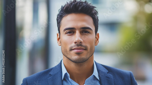 Confident young man in professional attire standing outdoors in the afternoon sunlight