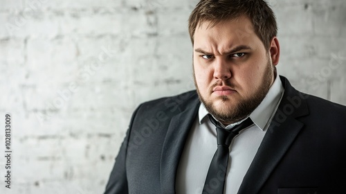 Untidy Young Gentleman in Formal Attire: A Portrayal of Contrast, Seriousness Amidst Disarray.