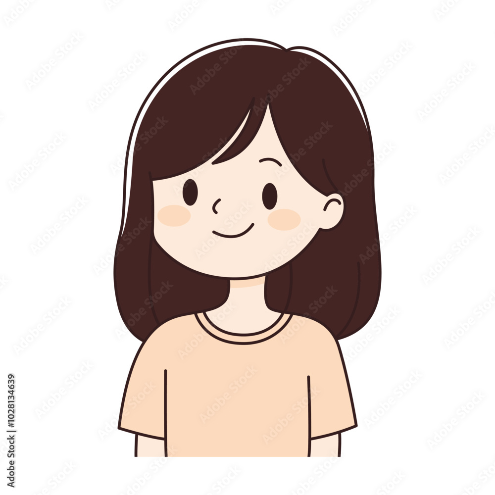 Cute Beautiful Young Girl Cartoon Character with Smiling Expression Cute Beautiful Young Girl Cartoon Character with Smiling Expression