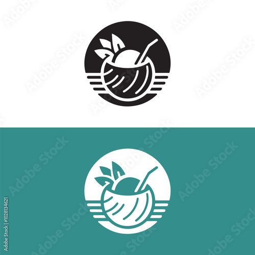 Minimalist coconut logo. Coconut juice icon for shop. Vector illustration