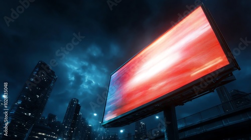 Illuminated billboard in a dark urban landscape at night. photo