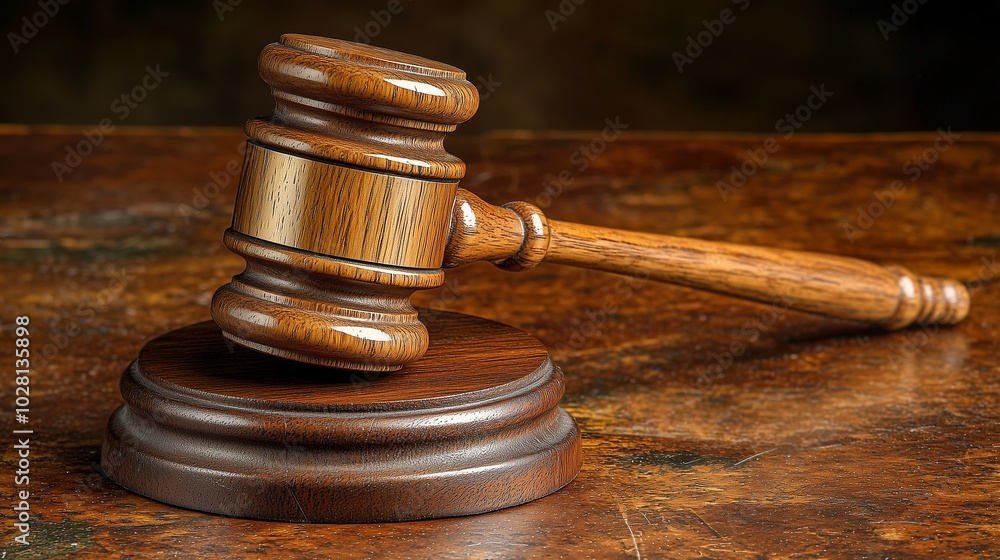 Elegant Wooden Gavel on a Clean Desk Surface Elegant Wooden Gavel on a Clean Desk Surface