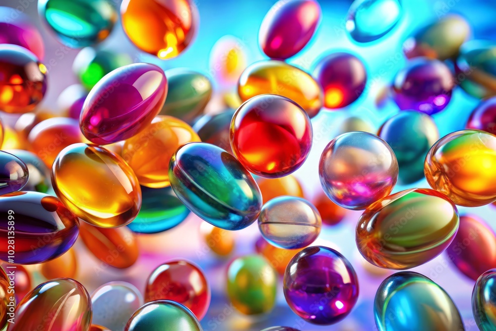 Colorful 3D Gel Pills Falling in Slow Motion - Long Exposure Medicine Animation with Isolated White Background Colorful 3D Gel Pills Falling in Slow Motion - Long Exposure Medicine Animation with Isolated White Background