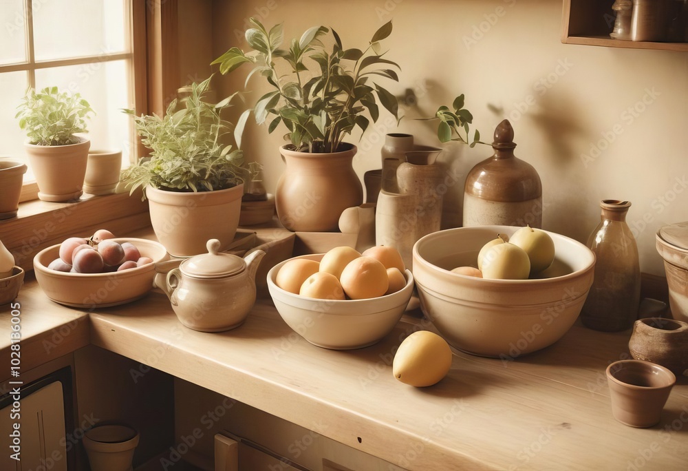 A bowl filled with red apples and a potted plant on a kitchen counter A bowl filled with red apples and a potted plant on a kitchen counter