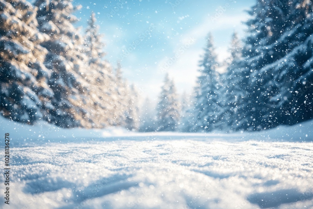 Fototapeta premium Winter season background with With Snow and Pine Trees