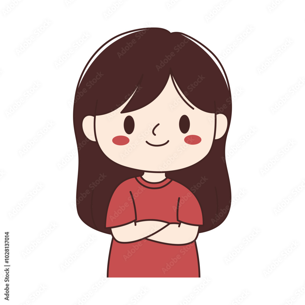 Cute Beautiful Young Girl Cartoon Character Crossing Hands with Smiling Expression Cute Beautiful Young Girl Cartoon Character Crossing Hands with Smiling Expression