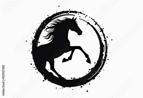 Yin-Yang Harmony: Black and White Horses in Circular Design - A Flat Vector Illustration for Unique Art Lovers