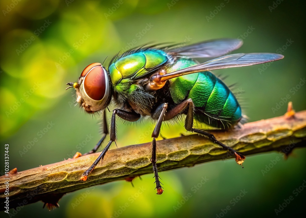 Common Green Bottle Fly on Branch - Candid Nature Photography Common Green Bottle Fly on Branch - Candid Nature Photography