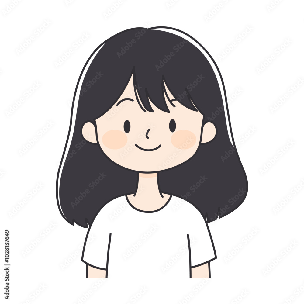 Cute Beautiful Young Girl Cartoon Character with Smiling Expression Cute Beautiful Young Girl Cartoon Character with Smiling Expression