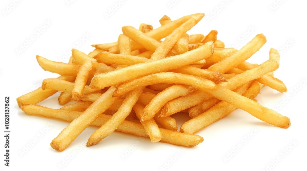 Golden crispy French fries served in a basket on a white background, top view, perfect for fast food, snack, and restaurant promotion, delicious comfort food. Golden crispy French fries served in a basket on a white background, top view, perfect for fast food, snack, and restaurant promotion, delicious comfort food.