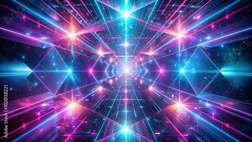 A celestial tapestry woven with vibrant, pulsating light beams, illuminating an infinite expanse of glittering stars.