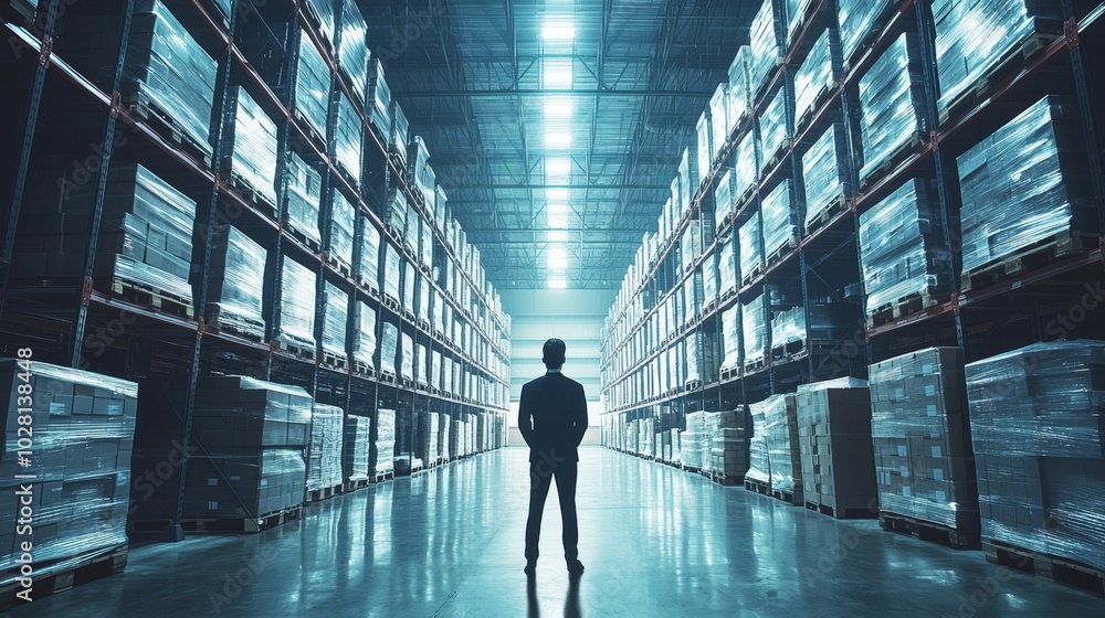 Silhouette of a Person in a Warehouse Environment Silhouette of a Person in a Warehouse Environment