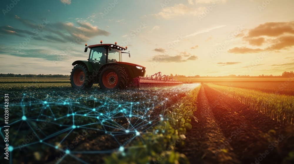 Fototapeta premium Rural innovation for agriculture background, featuring advanced farming technologies, precision agriculture, and sustainable techniques,