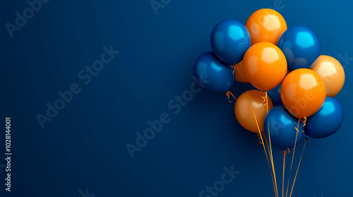 Celebration party banner with blue  and orange color balloons background.