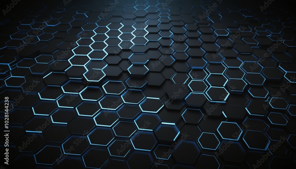 Fototapeta premium Futuristic dark grid with glowing hexagonal cells