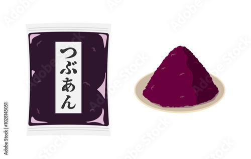 パックに入ったつぶあんと皿に乗せたつぶあんのイラスト