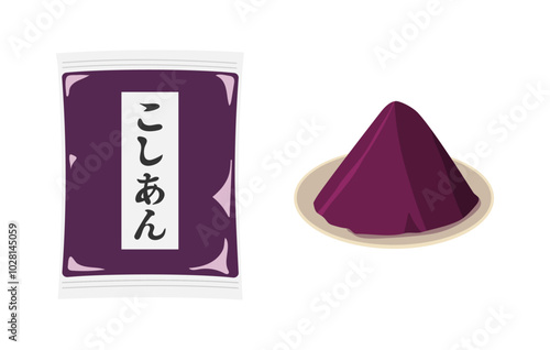 パックに入ったこしあんと皿に乗せたこしあんのイラスト