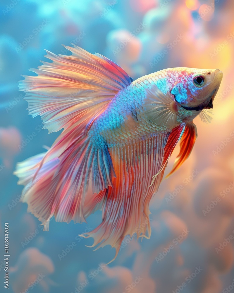 Fototapeta premium A vibrant fish with long, flowing fins. AI.