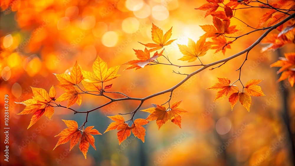 Golden Autumn Leaves Bathed in Warm Sunlight, Delicate Branch Reaching Towards the Sky Golden Autumn Leaves Bathed in Warm Sunlight, Delicate Branch Reaching Towards the Sky