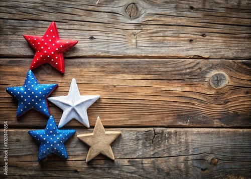 Rustic 4th of July Background with Red, White, and Blue Wooden Stars for Celebratory Themes